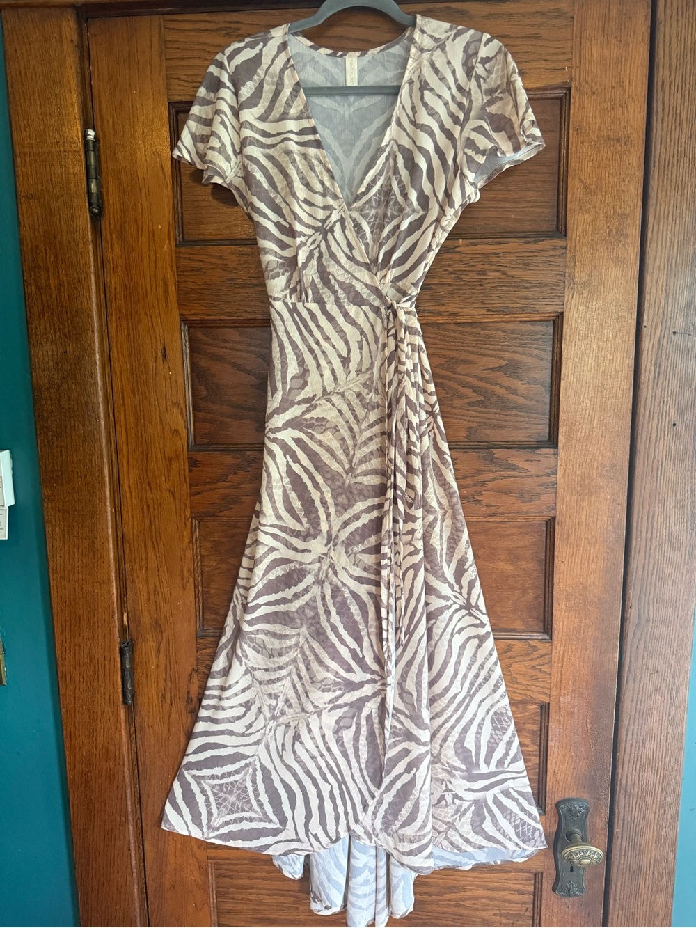 COSITA LINDA V Neck Wrap Maxi Dress Swimsuit Coverup Flutter Sleeves Resort M